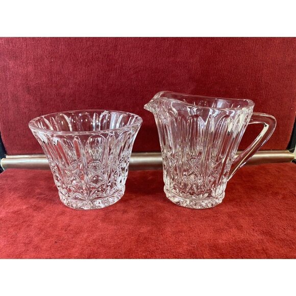Unbranded Other - Vintage Glass Crystal Diamond Point Cream and Sugar Set